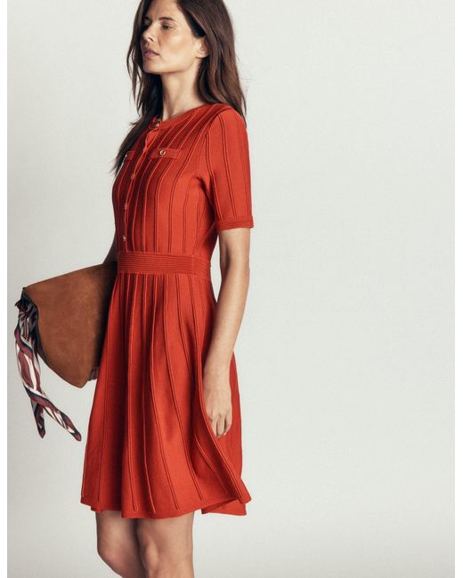 Boden Red Button Front Stitch Dress