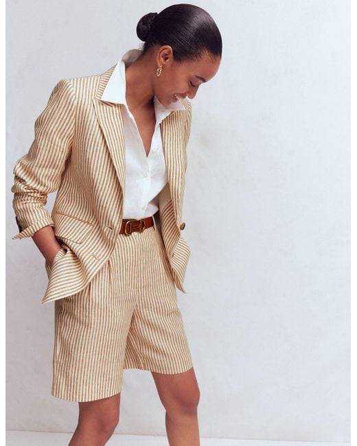 Boden Natural Stamford Linen Blazer-Neutral, Stripe