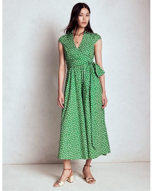 Boden Green Julia Cotton Wrap Midi Dress-Poppy, Floweret Vine