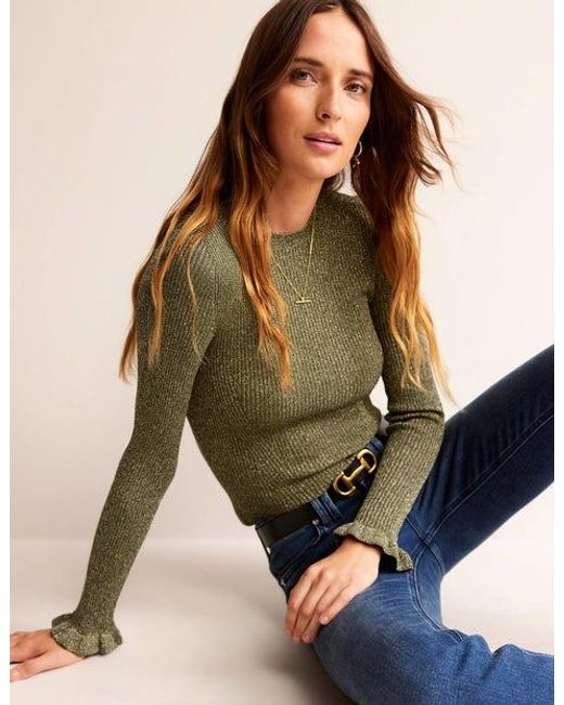 Boden Green Sparkle Rib Party Sweater