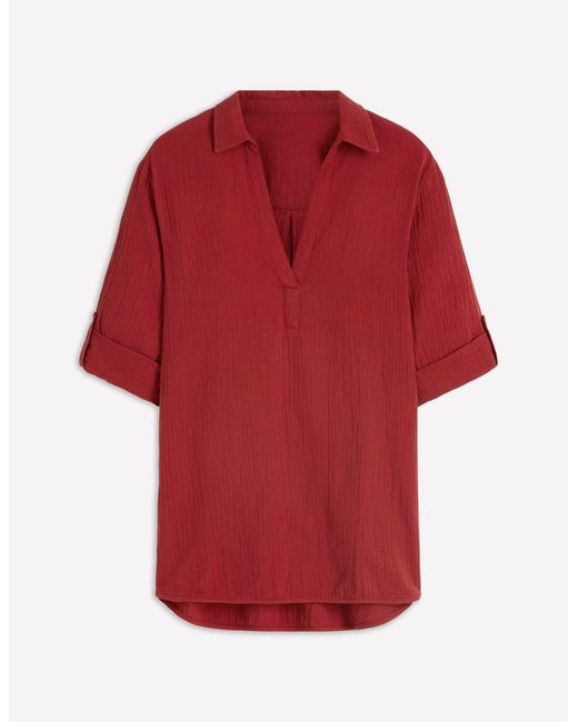 Boden Red Longline Double Cloth Shirt