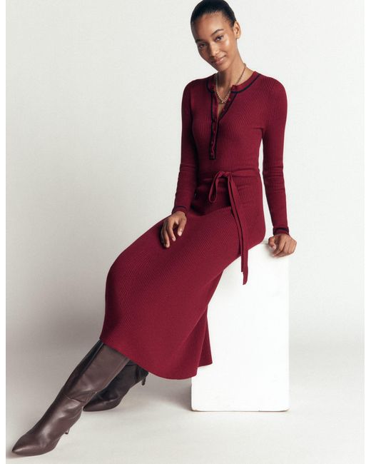 Boden Red Paula Ribbed Crew Dress