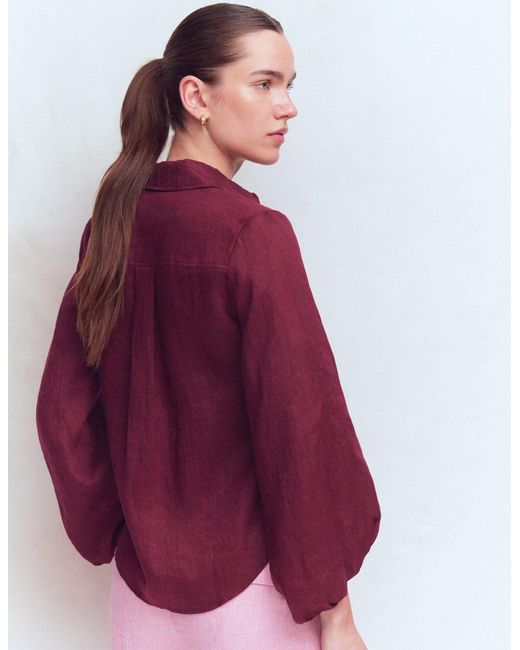 Boden Red Puff Sleeve Linen Shirt