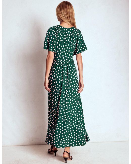 Boden Green Yoke Panel Maxi Dress-Emerald Night, Painted Dot