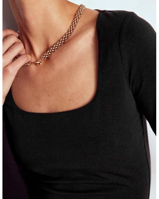 Boden Black Double Layer Square Neck Top