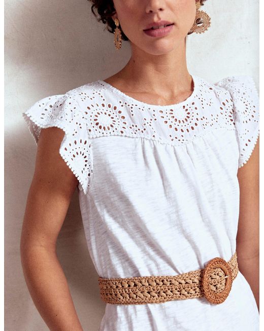 Boden Juliet Broderie Midi Dress in White | Lyst UK