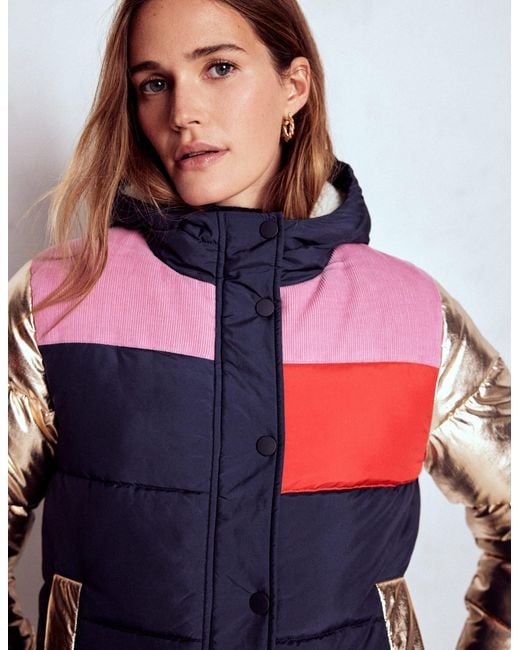 Boden Red Padded Puffer Coat- Colourblock