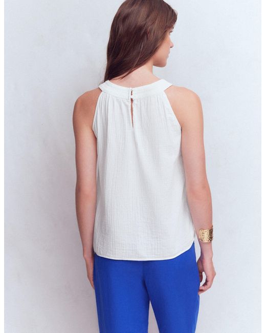 Boden White Halter-Neck Double Cloth Top