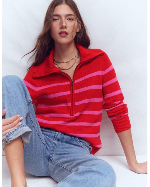 Boden Pink Lucy Half Zip Jumper