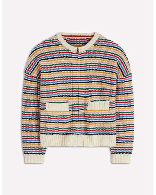 Boden Brown Maya Zip-Up Jacket-Ivory