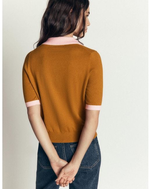 Boden Orange Collared Knitted T-Shirt