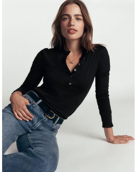 Boden Blue Supersoft Frill Henley Top