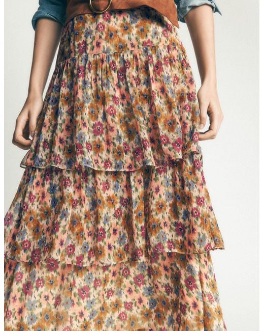 Boden Pink Tiered Ruffle Midi Skirt