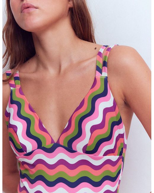 Boden Red Arles Swimsuit-Multi, Wavy Stripe