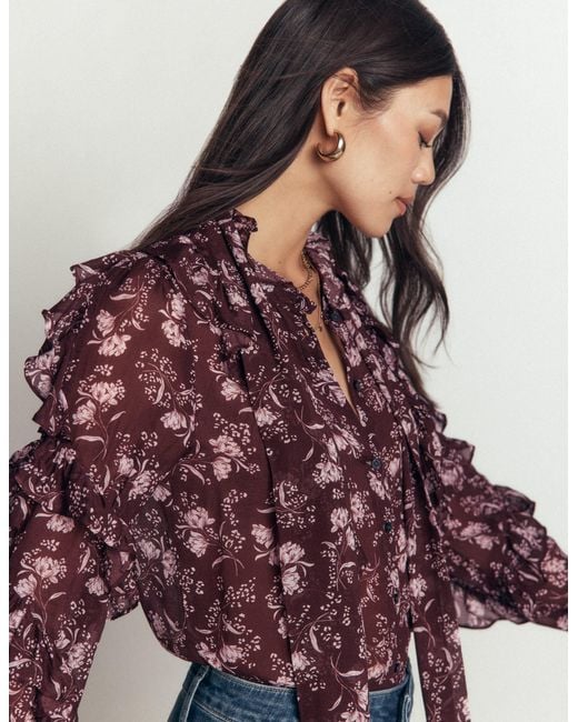 Boden Blue Ruffled Georgette Top