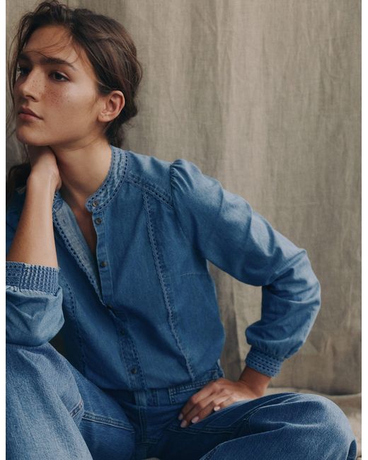 Boden Blue Rhea Trim Insert Denim Top