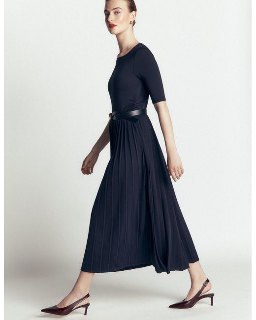Boden Red Pleated Jersey Midi Dress