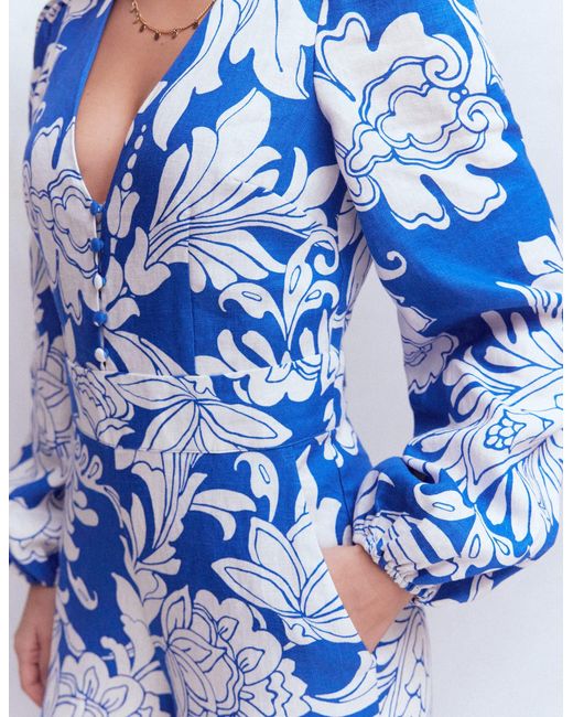 Boden Blue Lola Linen Jumpsuit