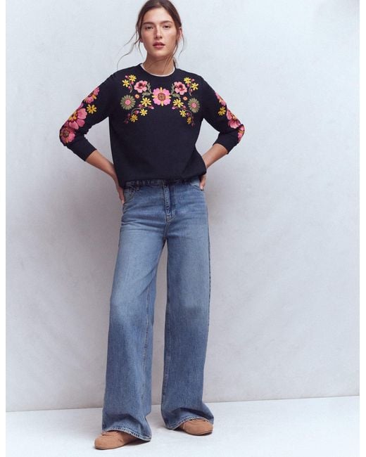 Boden Blue Hannah Embroidered Sweatshirt
