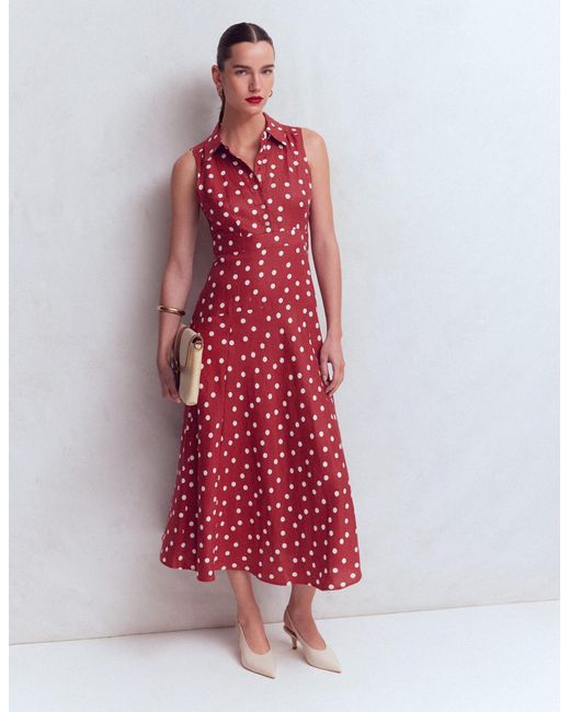Boden Red Erma Drop Waist Linen Dress