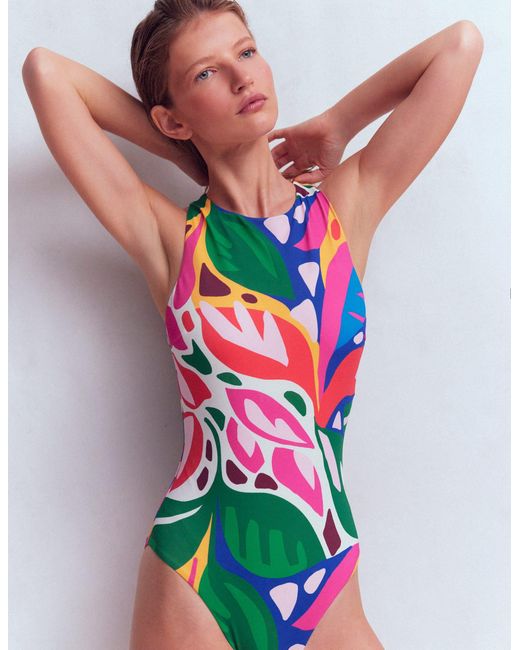 Boden Red Sporty High Neck Swimsuit