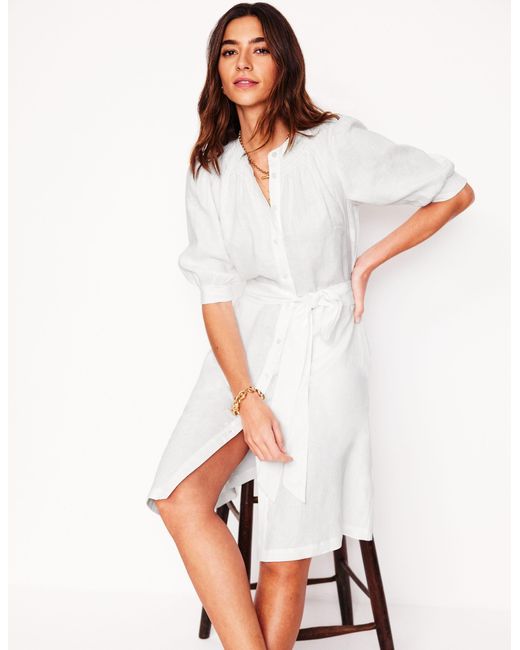 Boden White Ada Linen Short Dress