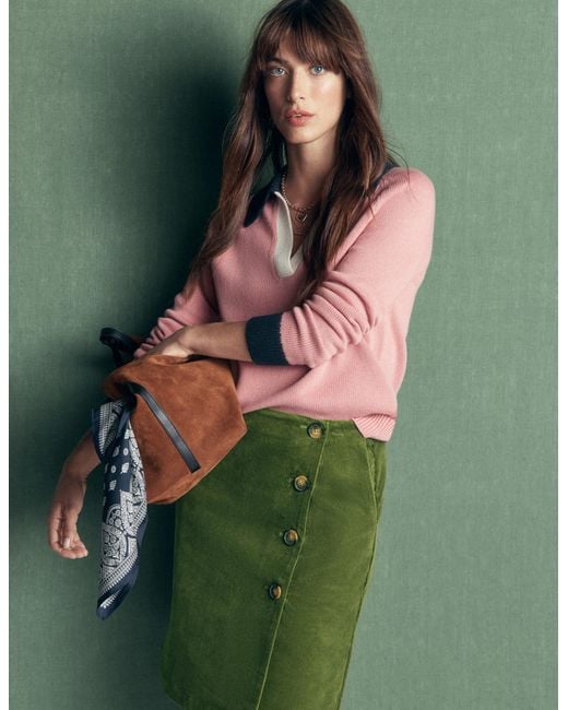 Boden Green Evelyn Button Cord Wrap Skirt
