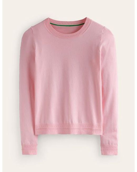 Boden Pink Catriona Cotton Crew Jumper-Spring Blossom