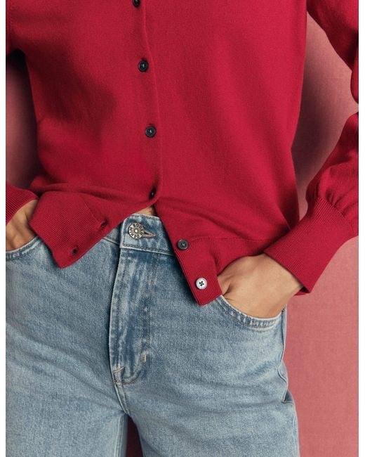 Boden Red Camilla Cotton Crew Cardigan