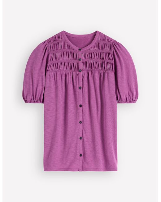 Boden Pink Mya Short Sleeve Smocked Shirt