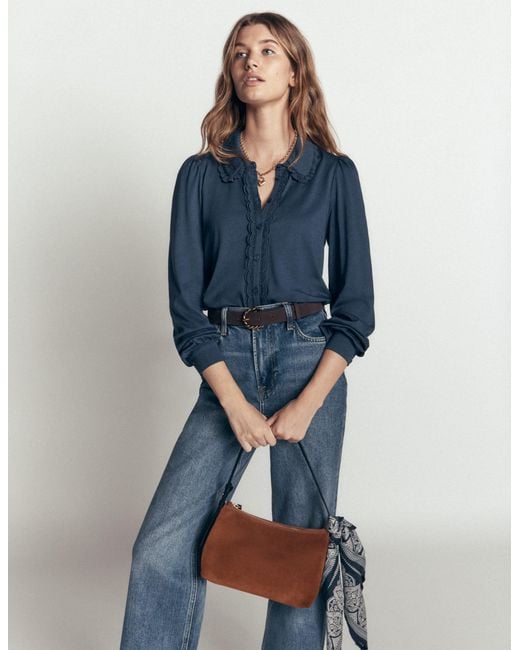 Boden Blue Lace Frill Blouse