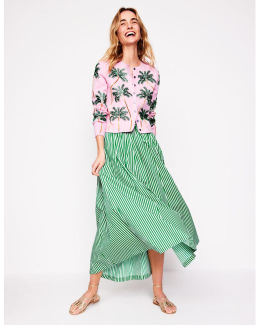 Boden Green Full Poplin Maxi Skirt Rich Emerald, Fine Stripe