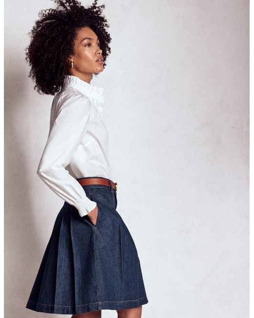 Boden Blue Pleated Denim Skirt
