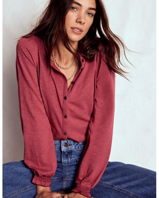Boden Red Effie Smocked Detail Shirt