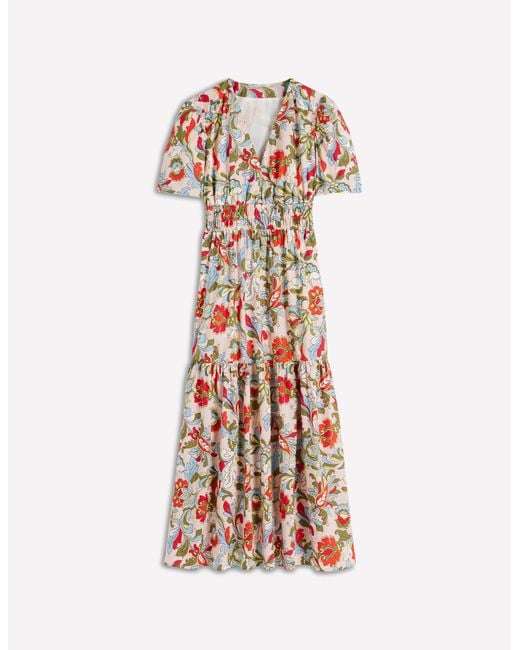 Boden Multicolor Irene Puff Sleeve Dress-Almond Milk, Cheetah Pop