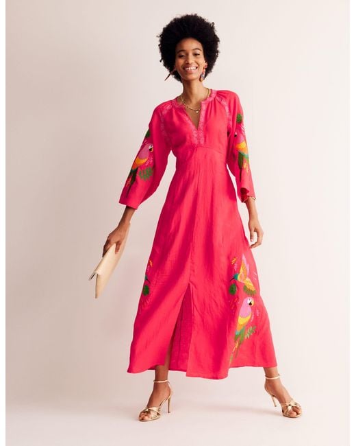 boden una linen embroidered dress Boden Una Linen Embroidered Dress in Blue