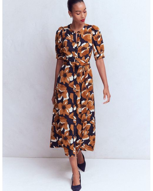 Boden Blue Puff Sleeve Ponte Shirt Dress