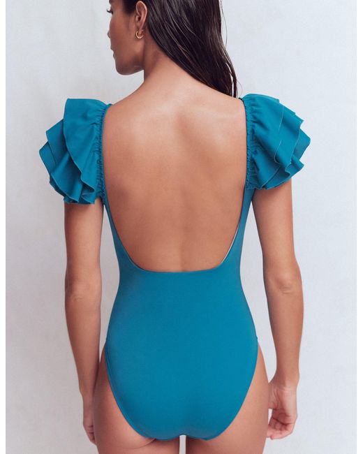 Boden Blue Mega Ruffle Swimsuit