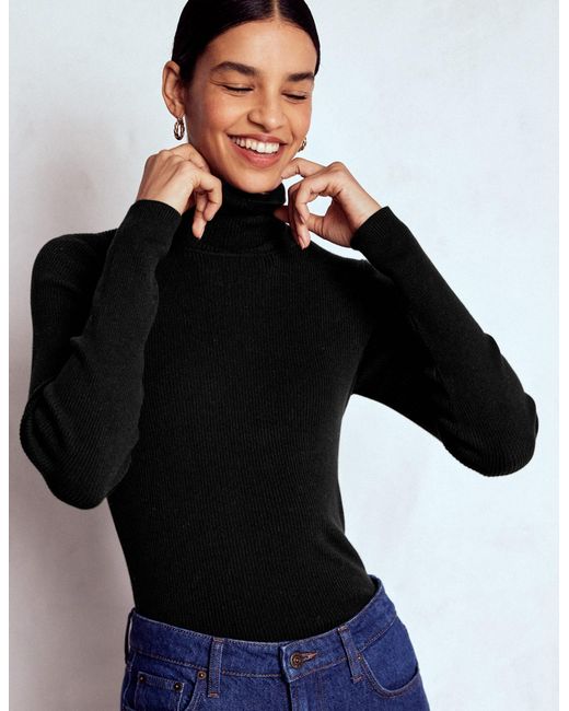 Boden Black Emilia Cotton Roll Neck Jumper