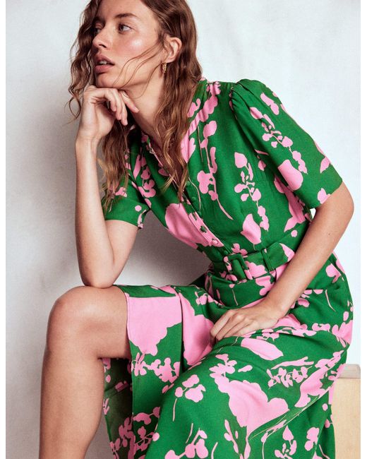 Boden Green Kate Puff Sleeve Belted Dress