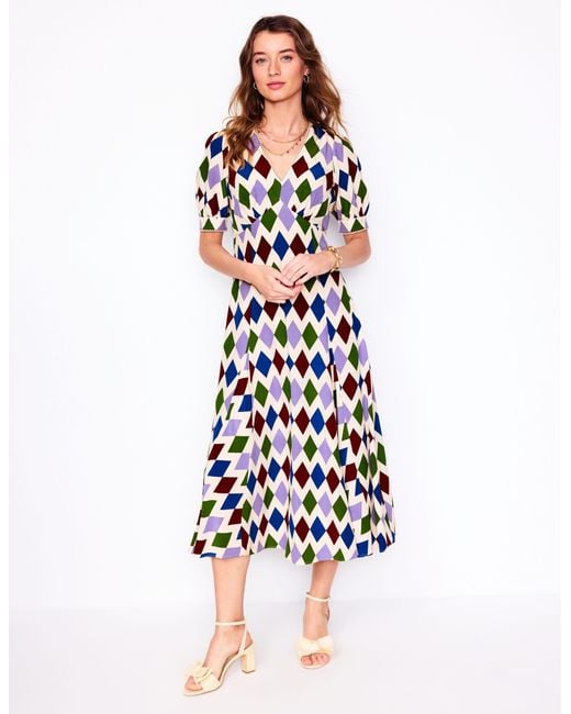 Boden White Rosie Godet Tea Dress-Multi, Oriental Paradise