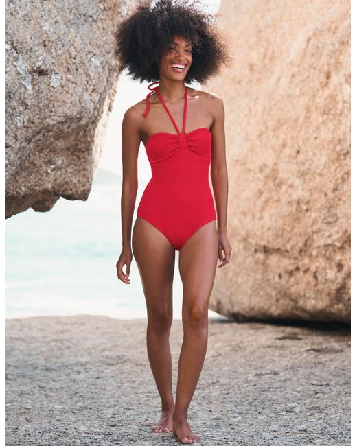 Boden Red Crinkle Texture Swimsuit
