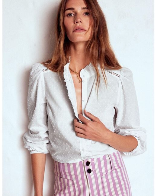 Boden White Helena Cotton Dobby Top