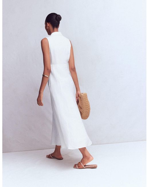 Boden White Erma Drop Waist Linen Dress