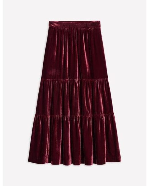 Boden Purple Viv Velvet Tiered Maxi Skirt