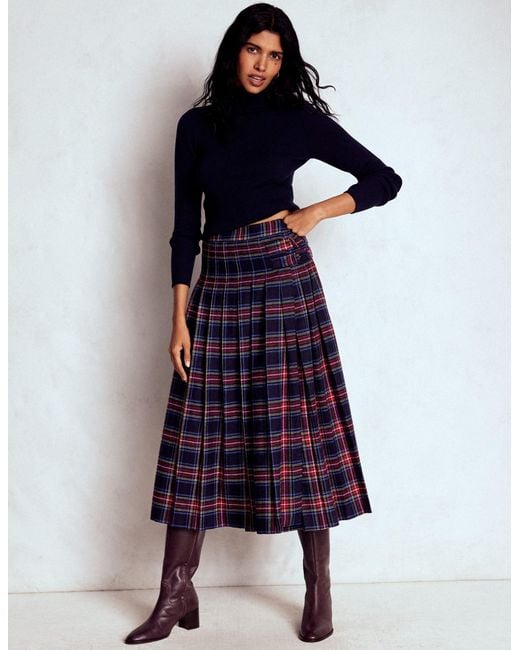 Boden Blue Josephine Wool Kilt Skirt- And Check