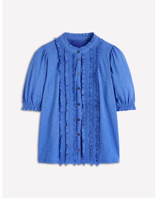 Boden Blue Eda Ruffle Front Shirt