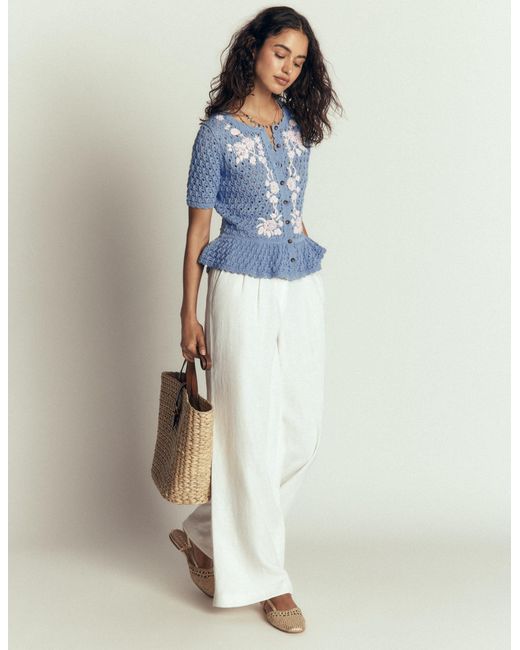Boden Blue Embroidered Pointelle Cardigan