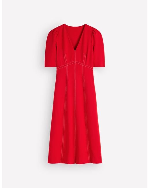 Boden Red Puff Sleeve Ponte Midi Dress