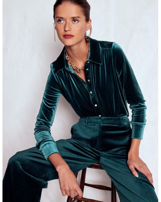 Boden Blue Jewel Button Velvet Shirt